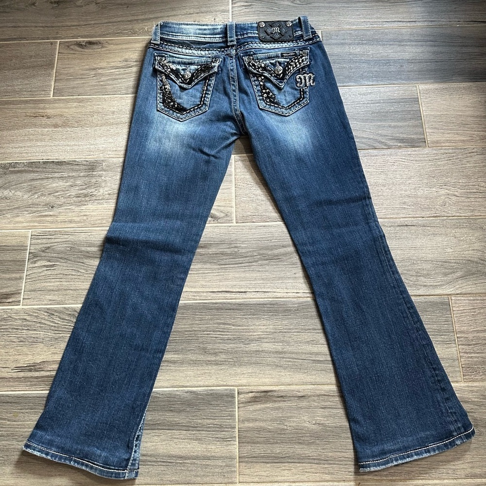 Miss Me Dark Blue Boot Cut Jeans with Embellishments - Picture 10 of 16